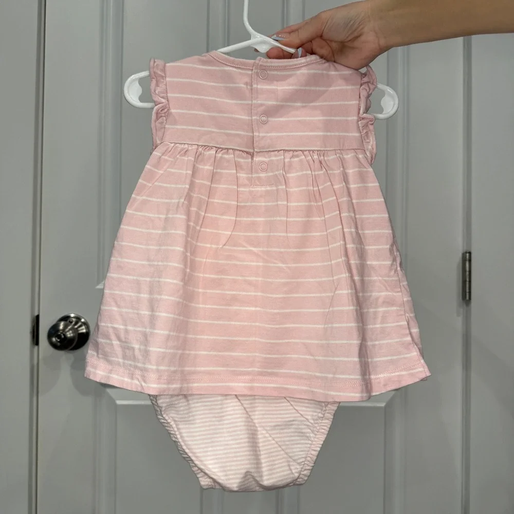 Carters Baby Girl Pink Striped Toucan Pocket Dress Bodysuit Size 24 Months‎